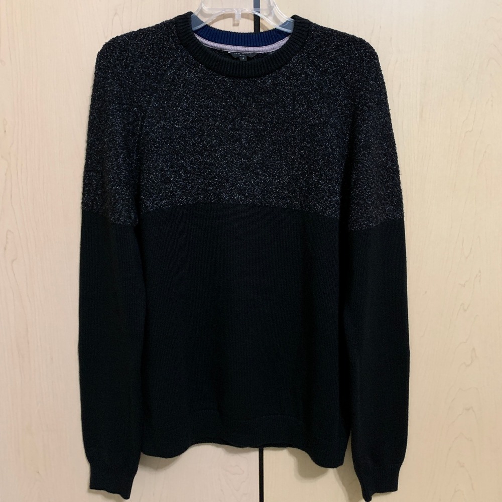 Ted Baker London Sweater Mens Long Sleeve Ribbed Crew Neck Black Size 4 (Large))